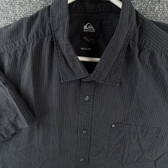 Quiksilver Button Up Shirt Regular Short Sleeve Striped Pocket Dark Blue Navy XL - Picture 1 of 11